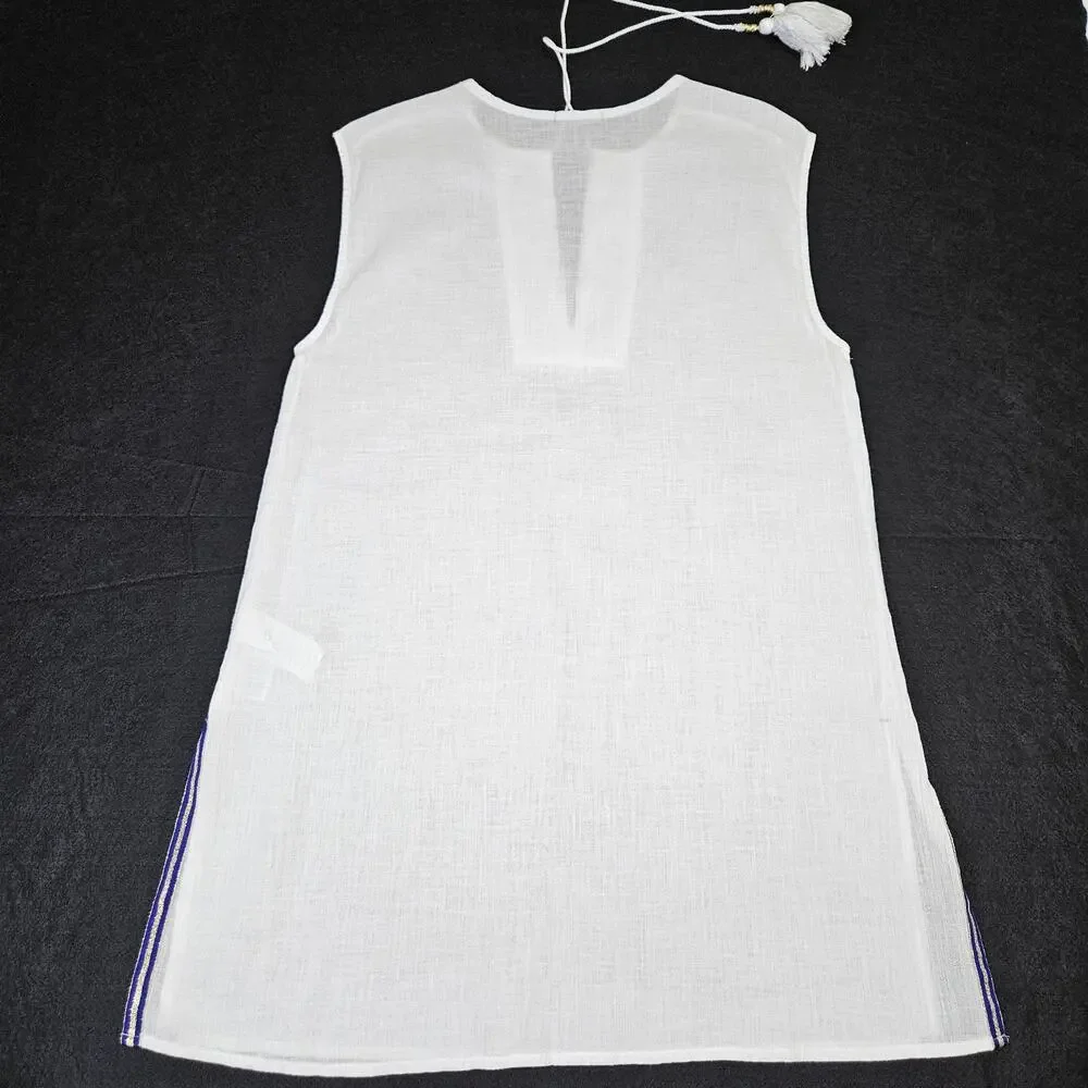 J.Crew Womens S Coverup White Sleeveless Tassel Beach Tunic C4368 Resort Cotton